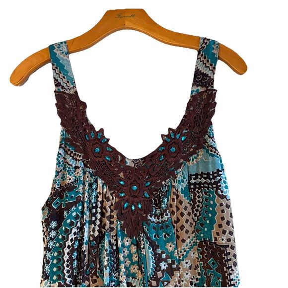 Dressbarn Tank Midi Shift Dress Brown Turquoise Paisley‎ Crochet NEW Sz 16W - Picture 4 of 13
